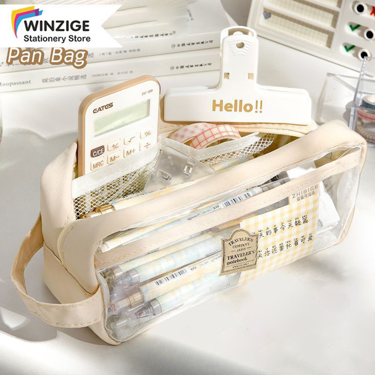 

Winzige kotak pensil transparan aesthetic pencil case large tempat pensil pen pouch lucu stationery organizer tempat pensil anak perempuan berwarna-warni