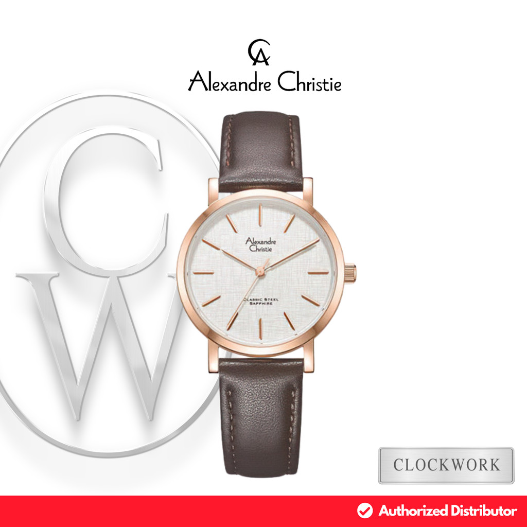 Jam Tangan Wanita Alexandre Christie Classic Steel AC 8698 LHLRGSLBO Kulit Simple Minimalis Rosegold
