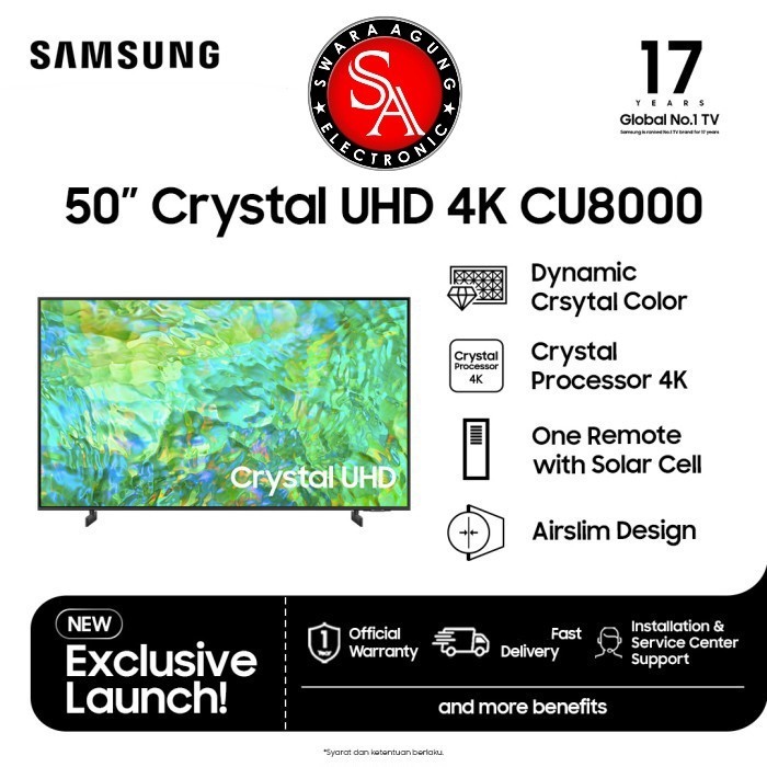 Led UHD 4K Smart TV 50 Inch Samsung Type: 50CU8000 (Khusus Medan)