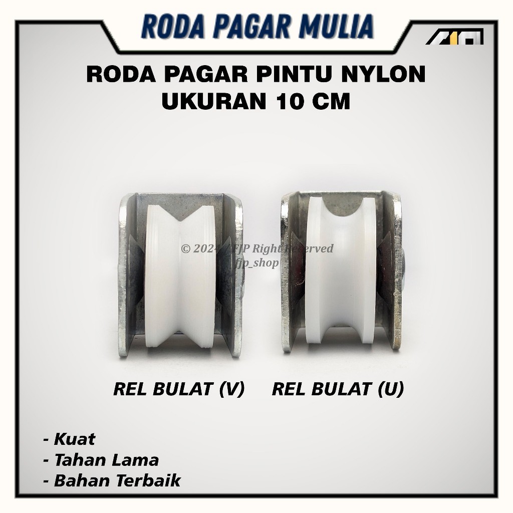 RODA PAGAR BESI NILON UKURAN 10 CM/REL Bulet (U)  & REL SIKU (V)/ Plat TEBAL RODA anti KARAT