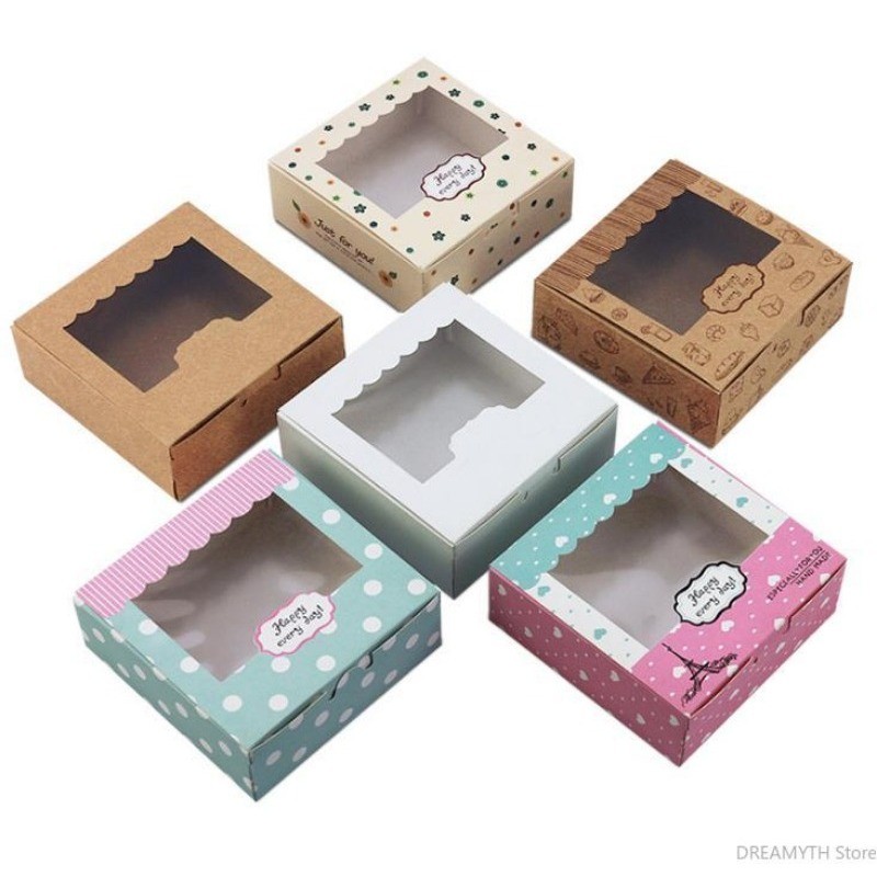 

Cookies Box and Packaging Paper Cardboard Kraft Cake Box with Clear PVC Window, Baking Food Carton Gift Packing Box, 200PCs