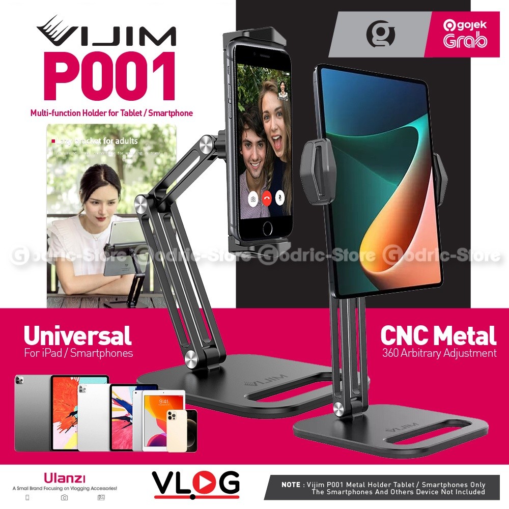 ULANZI VIJIM P001 Desk Stand Aluminium Metal Ipad Tablet / Dudukan Holder Smartphone HP di Meja POS 