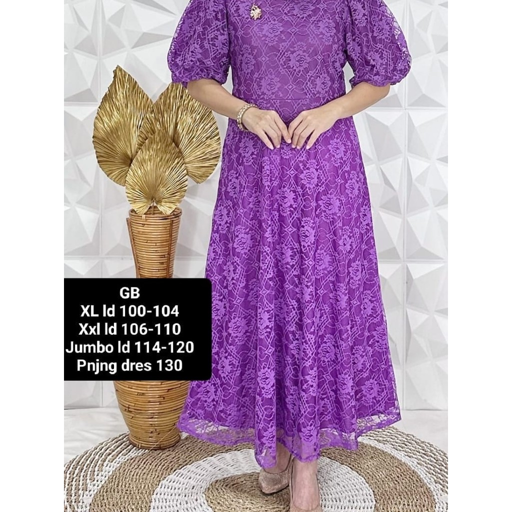 SM  Dres BROKAT LEHER BULAT/longres BRUKAT Cantik Import LENGAN BALON