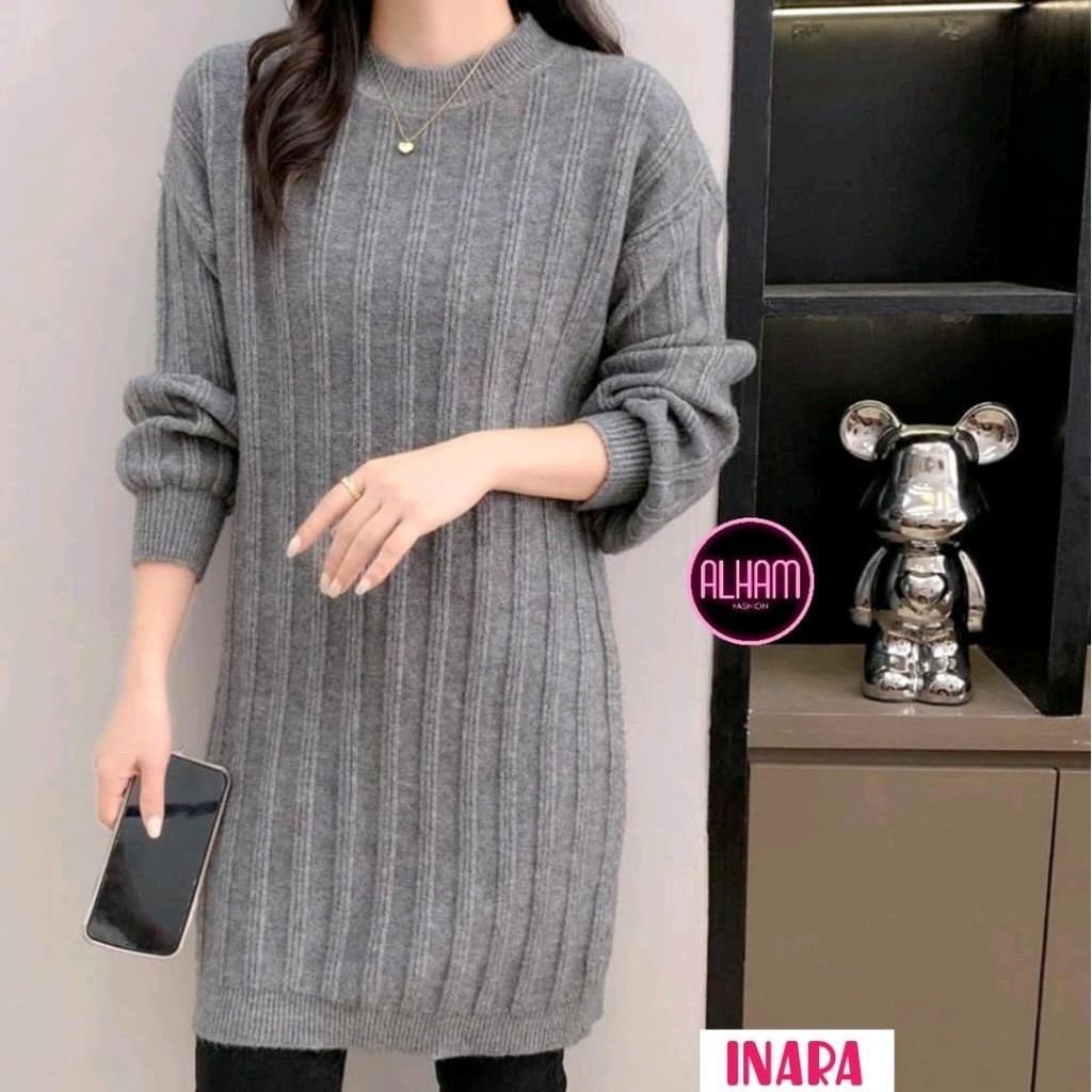 Inara Sweater Atasan Rajut Import Polos Tebal Stretch Jumbo Oversize