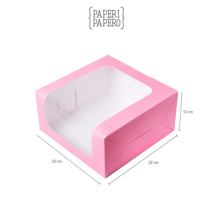 

k Cake Box w/ Window (22 x 22 x 12 cm) - Kotak Packaging Kue Jendela Merah Muda / Merah Jambu (5 pcs)
