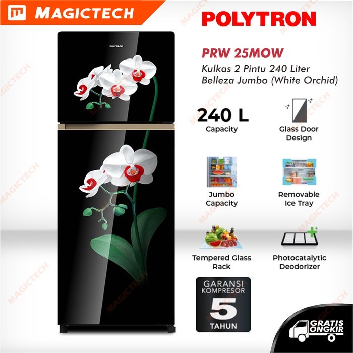 POLYTRON KULKAS 2 PINTU PRW-25MOW / PRW-25 BELLEZA WHITE ORCHID