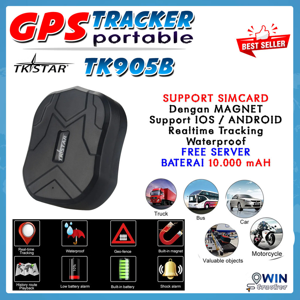 GPS TRACKER PORTABLE ORIGINAL TKSTAR TK905B TK 905B MOBIL MOTOR SAPI BATERAI BESAR 10000MAH