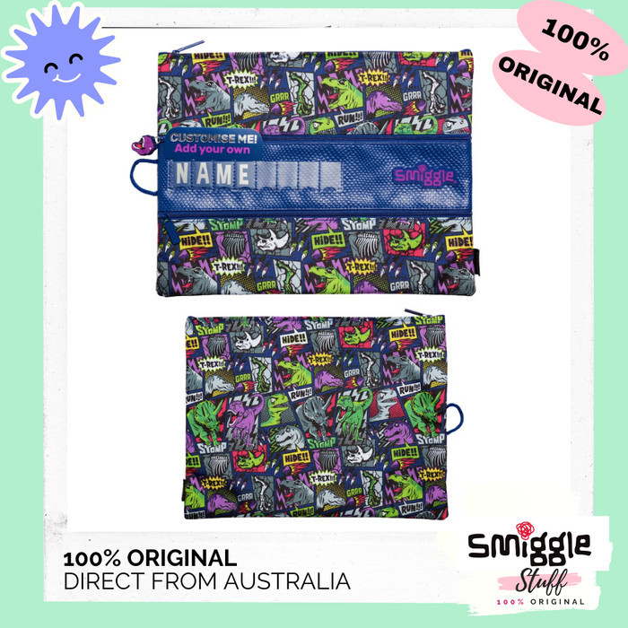 

New Arrival Original SMIGGLE A4 ID Pencil Case Bright Side - Tempat Pensil A4 - Navy Dino