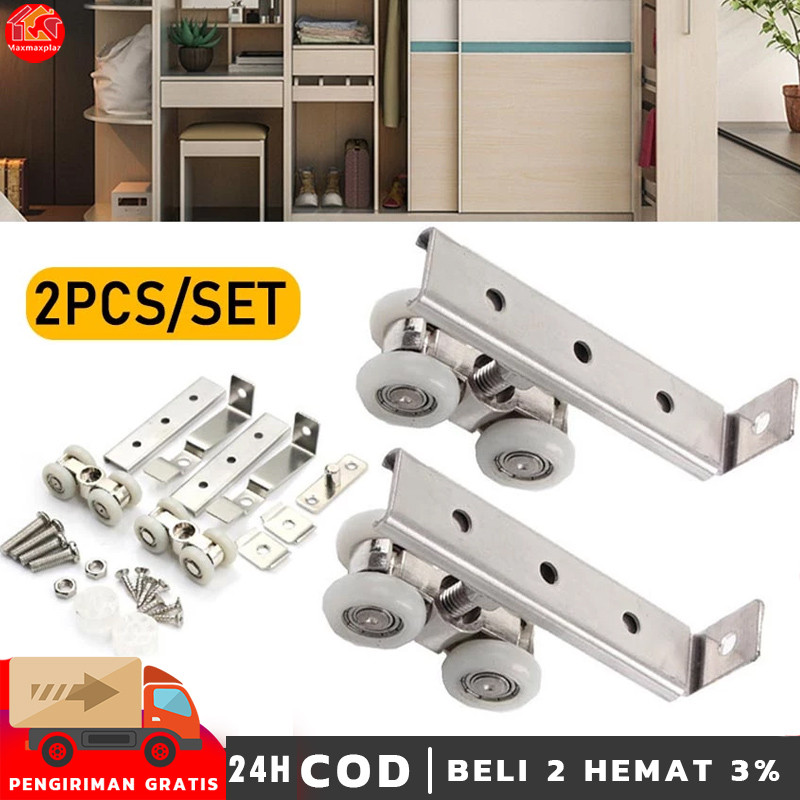 2pcs Roda Rel pintu sleding / Geser Gantung Roller Pintu Sliding - Roda Pu sliding Pintu Kayu Rail T