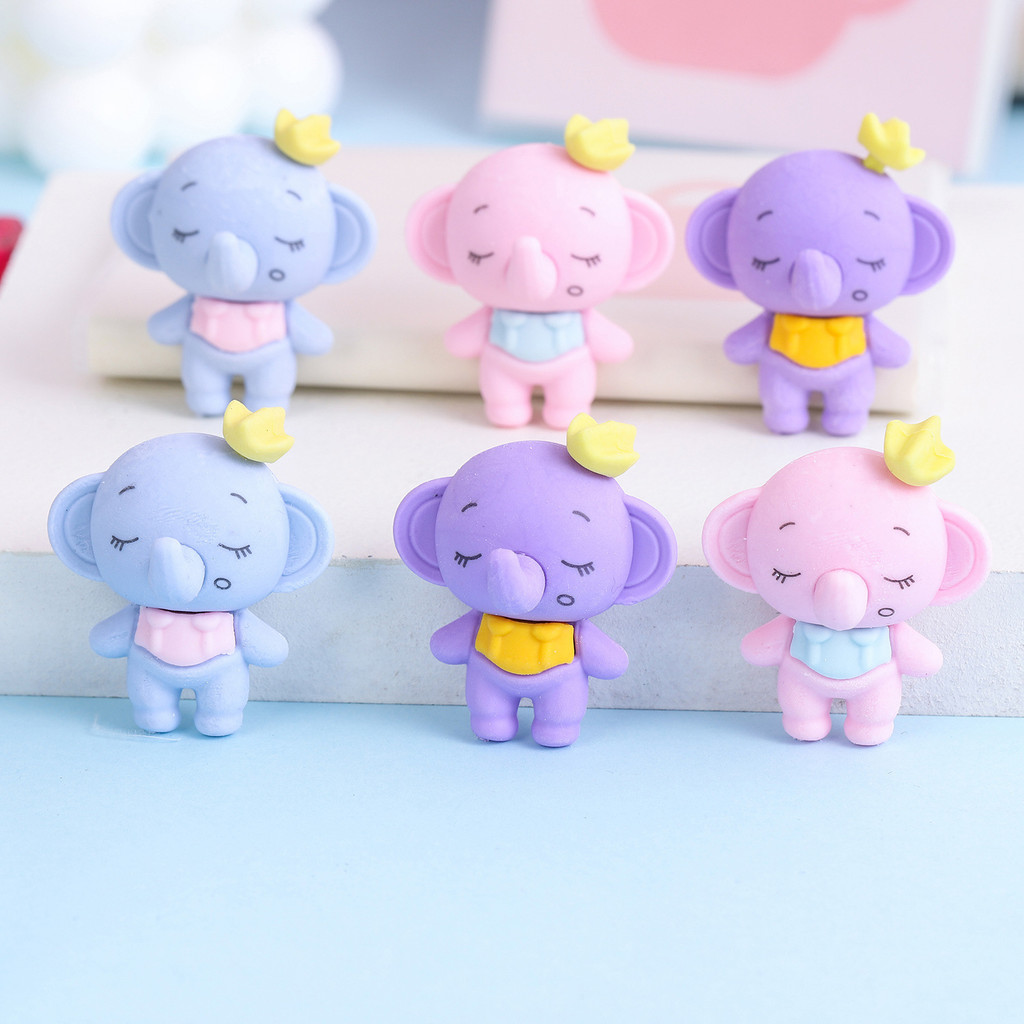 

3 Piece Cartoon Kawaii Candy Colored Elephant Rubber Eraser Novelty Stationery