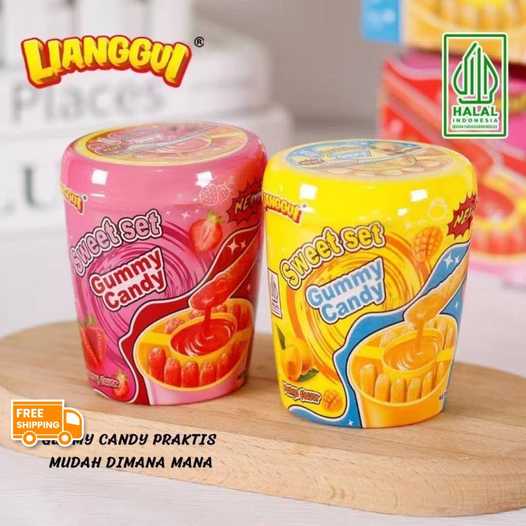 

[Mendukung COD] [Makanan viral]Lianggui Hala Permen Sticky Sweet Set Gummy dengan Saus Selai Rasa Set Gummy dengan Saus Selai Rasa Stoberi Mangga 60g Permen Buah Candy Corno Rasa Stroberi Permen