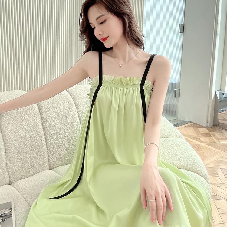 ZL Piyama Baru 150 00Kg Gaun Tidur Wanita Musim Panas Sutra Es Tipis Seksi dengan Tali Bahu Manis In