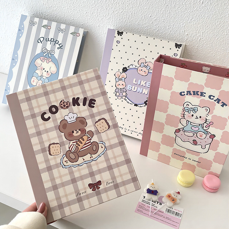 

A5 Kawaii Biscuit Bear Binder Kpop Idol Photo Card Album Collect Book with Dust Cover DIY Photocards Organizer Journal Cover