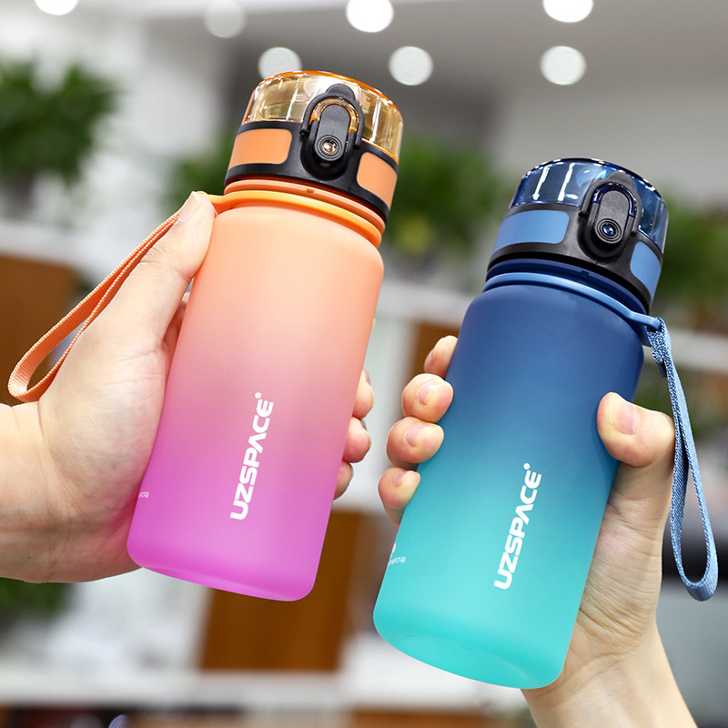 

Sport Water Bottle for Girls Portable Leakproof Frosted Plastic Shaker Drink Cup Time Marker Outdoor Tour Student BPA 350ml