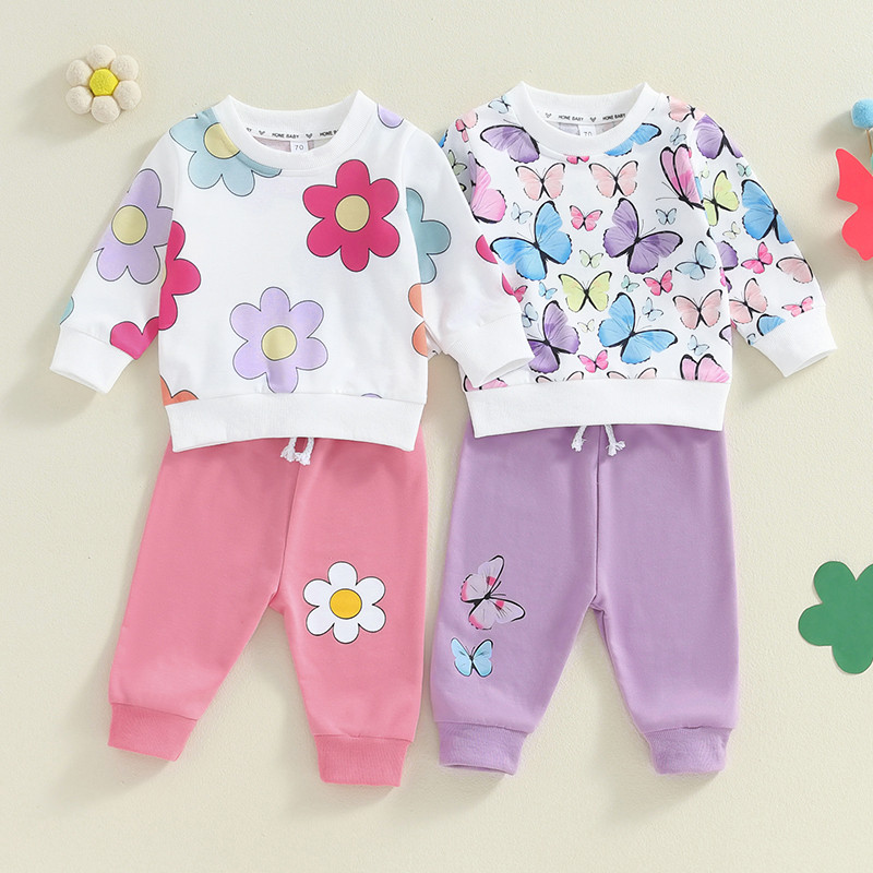 

Pudcoco Toddler Baby Girl Fall Outfit Floral Print Long Sleeve Round Neck Pullover with Elastic Waist Pants 2 Pcs Set 6M-3T
