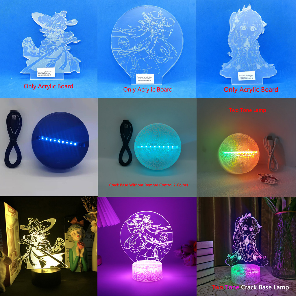 Genshin Impact Acrylic Sheet Board Anime Figure Kazuha Hu Tao 3D Led Night Light Base For Kid Home L