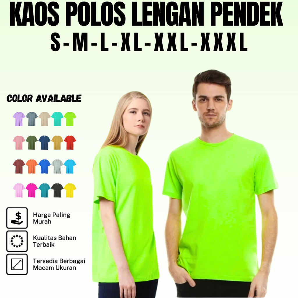 KAOS POLOS POLYCOTTON  30S HIJAU STABILO LENGAN PENDEK UNISEX PRIA WANITA DEWASA KAOS DISTRO POLOS