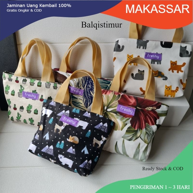 BALQIS TAS KOSMETIK POUCH KANVAS TWILL TEMPAT KOSMETIK MOTIF BERAGAM TWILL KEREN READY STOK