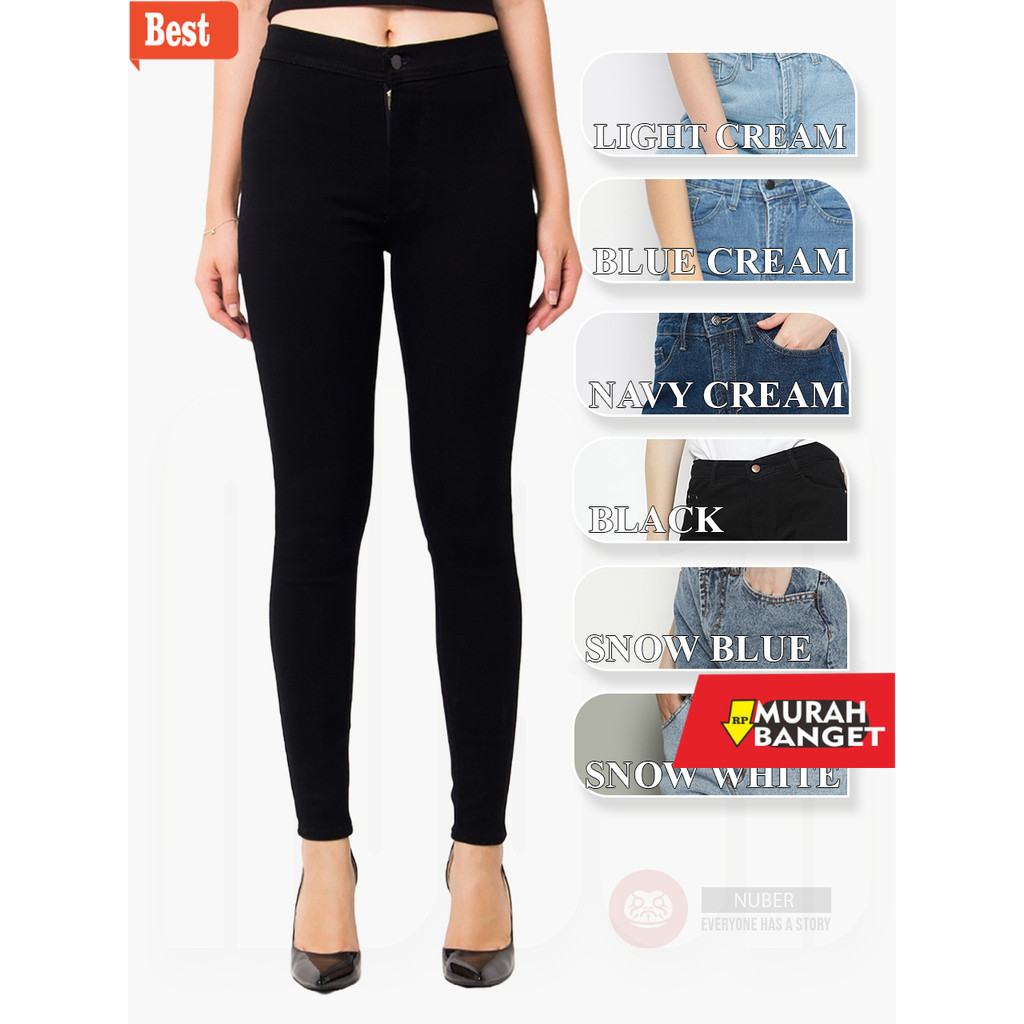 celana jeans wanita terbaru NUBER Skinny Highwaist Celana Panjang Soft Jeans PETUNIA All Hitam Black