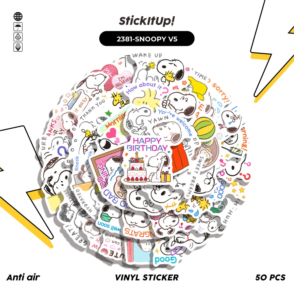 

COD✨ 50 Pcs Sticker Pack SNOOPY V5 Lucu Aesthetic Vynil Waterproof untuk Freebies Sticker Buku Journal Casing HP Laptop