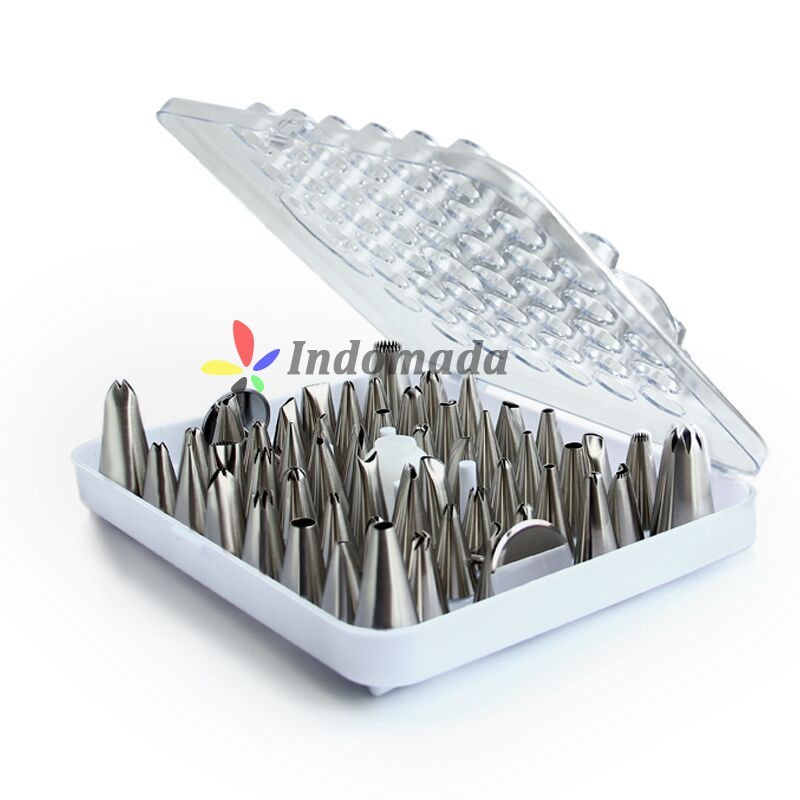 EP33F Indomada Spuit Set Kecil Besar 52 Pcs + 2 Paku + 1 Coupler Bunga Mawar Rumput Piping Tips Nozz