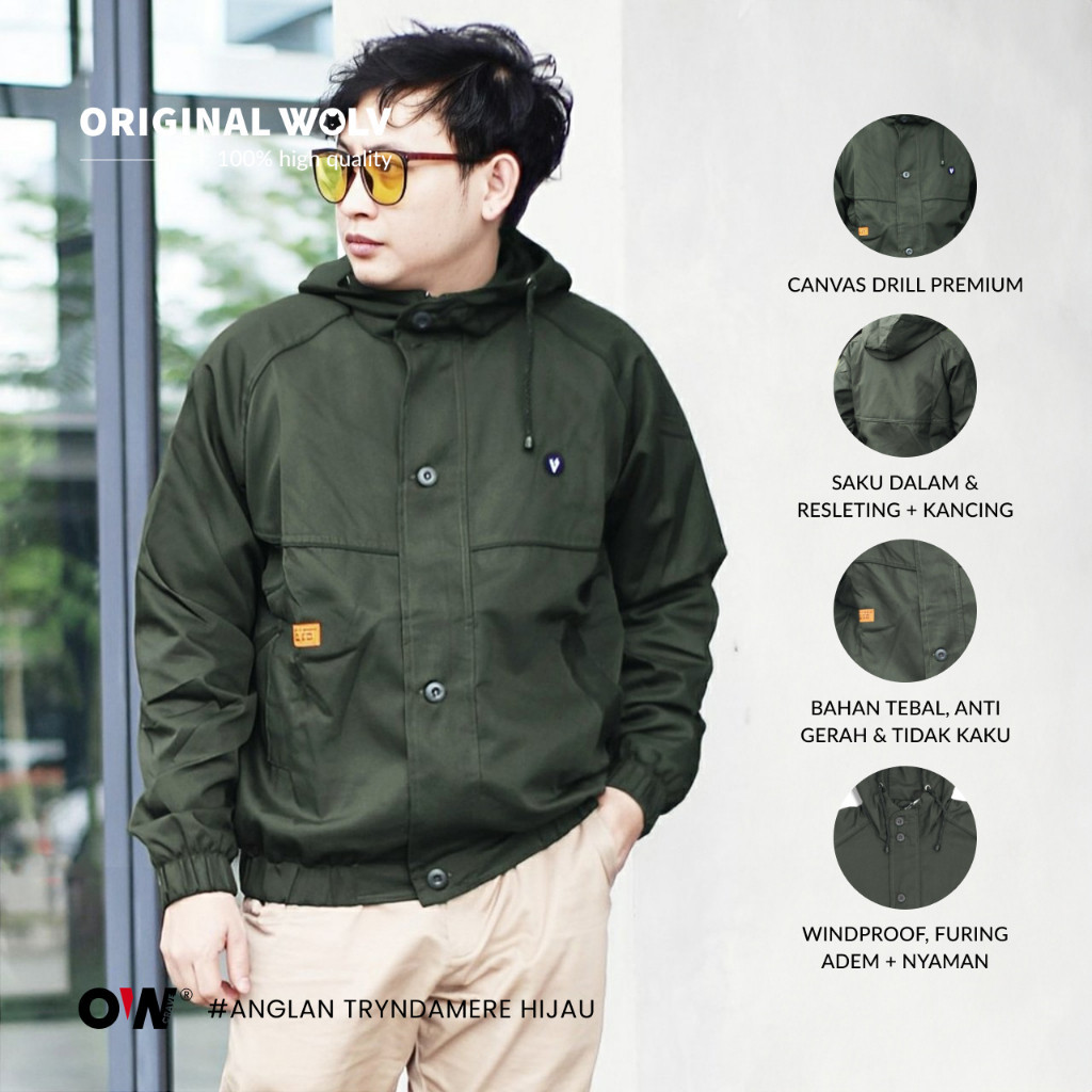 DEZIYAN WOLV  Jaket Canvas Drill Anglan Hijau Army Original Wolv Pria Wanita