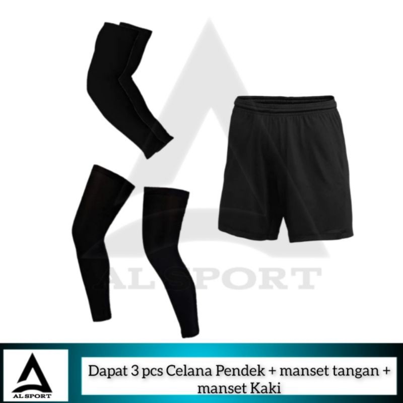 3 IN 1 Stelan Olahraga Pria Celana Pendek Manset tangan manset kaki