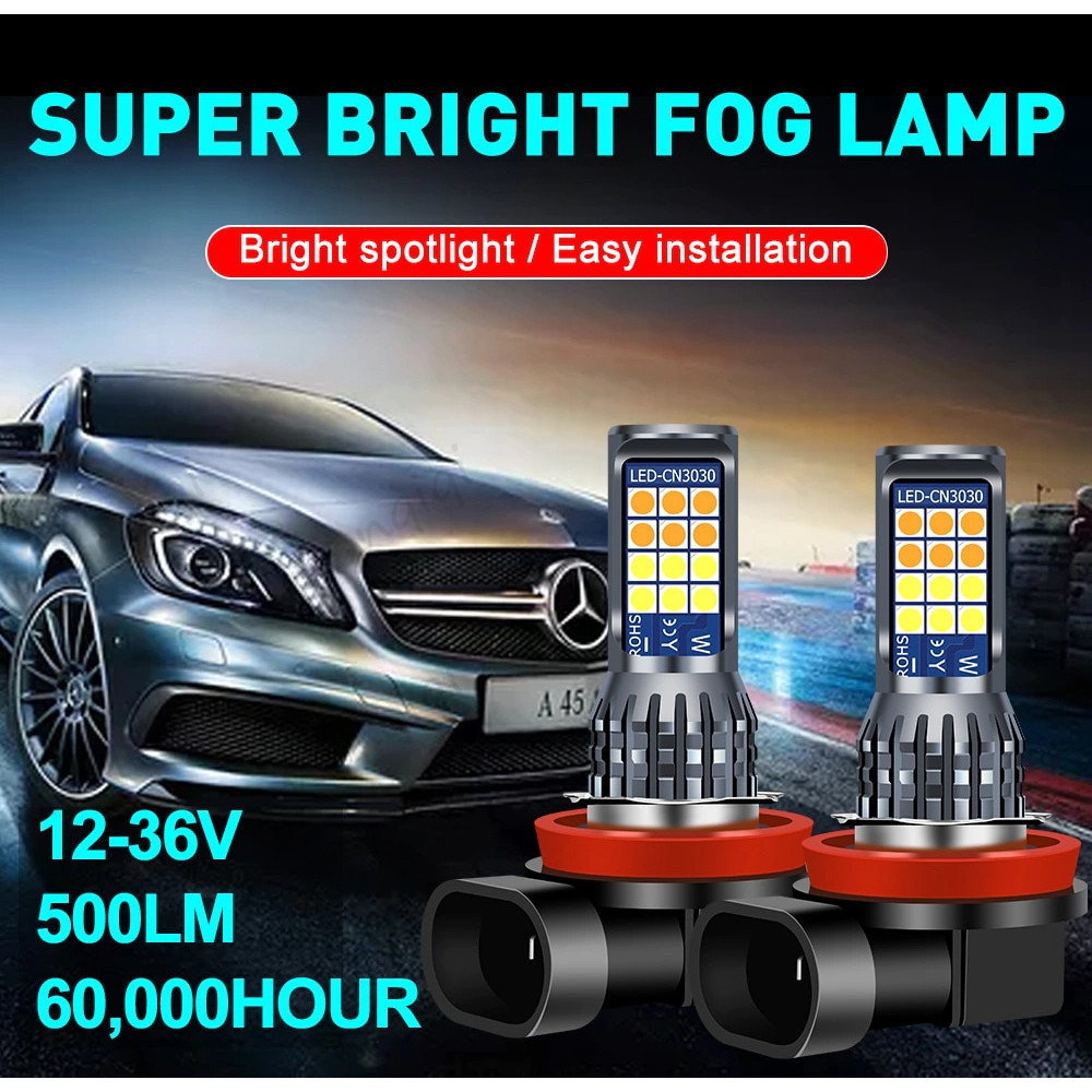 2PCS Lampu LED Mobil H4 Super Terang Lampu LED Putih H11 Two Color 24SMD untuk Headlight / Fog lamp 