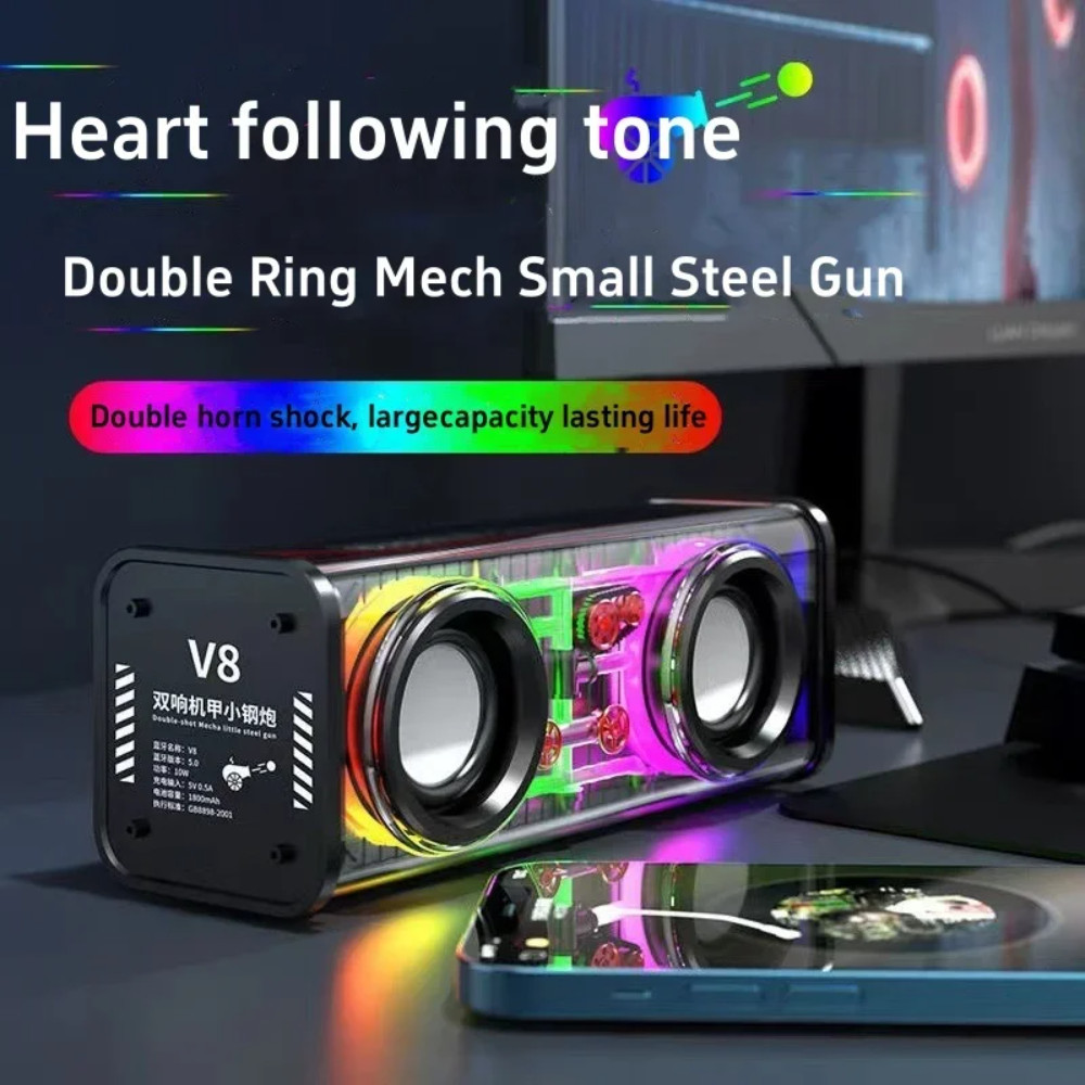 Portable Tws Rgb V8 Lights Heavy Bass Music Battery Power Sound Box V8 Boombox Wireless Stereo