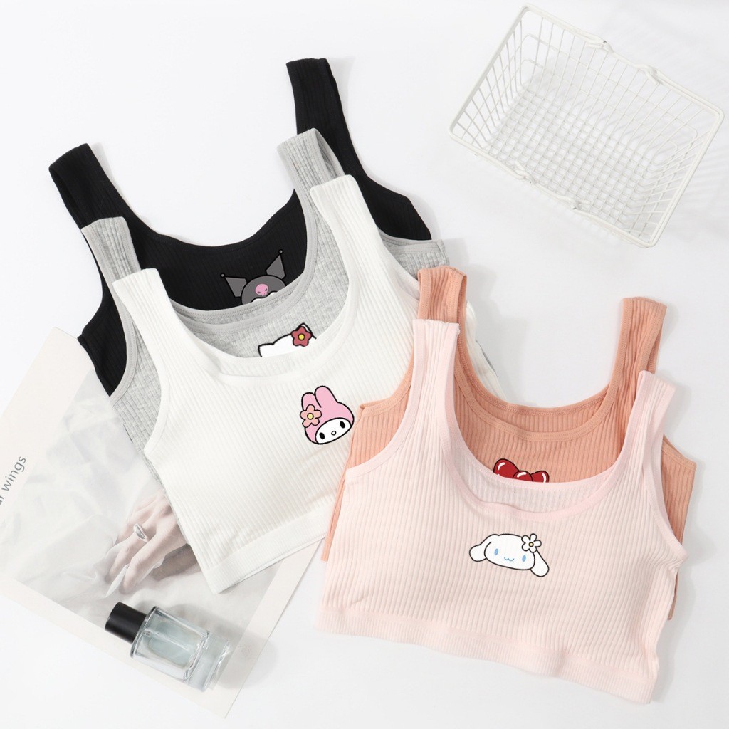 MS 982 MINISET STEP 2  KUROMI MELODY RIBBED BUSA LEPAS TALI LEBAR SD SMP MINI SET BH BRA KATUN ANAK 