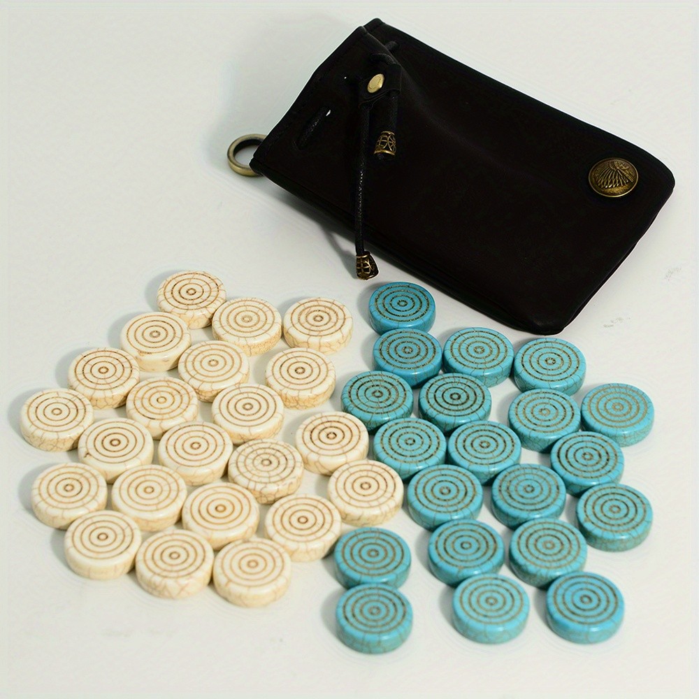 

40 Pieces of Checkers with White and Blue Dual Color Circular Thread Pattern Checkers Turquoise Stone Material Checkers