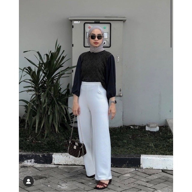 MURAH✨ - BELLA CULLOTE PANTS (CELANA PANJANG KULOT WANITA) Bahan Scuba - Hitam, S- M