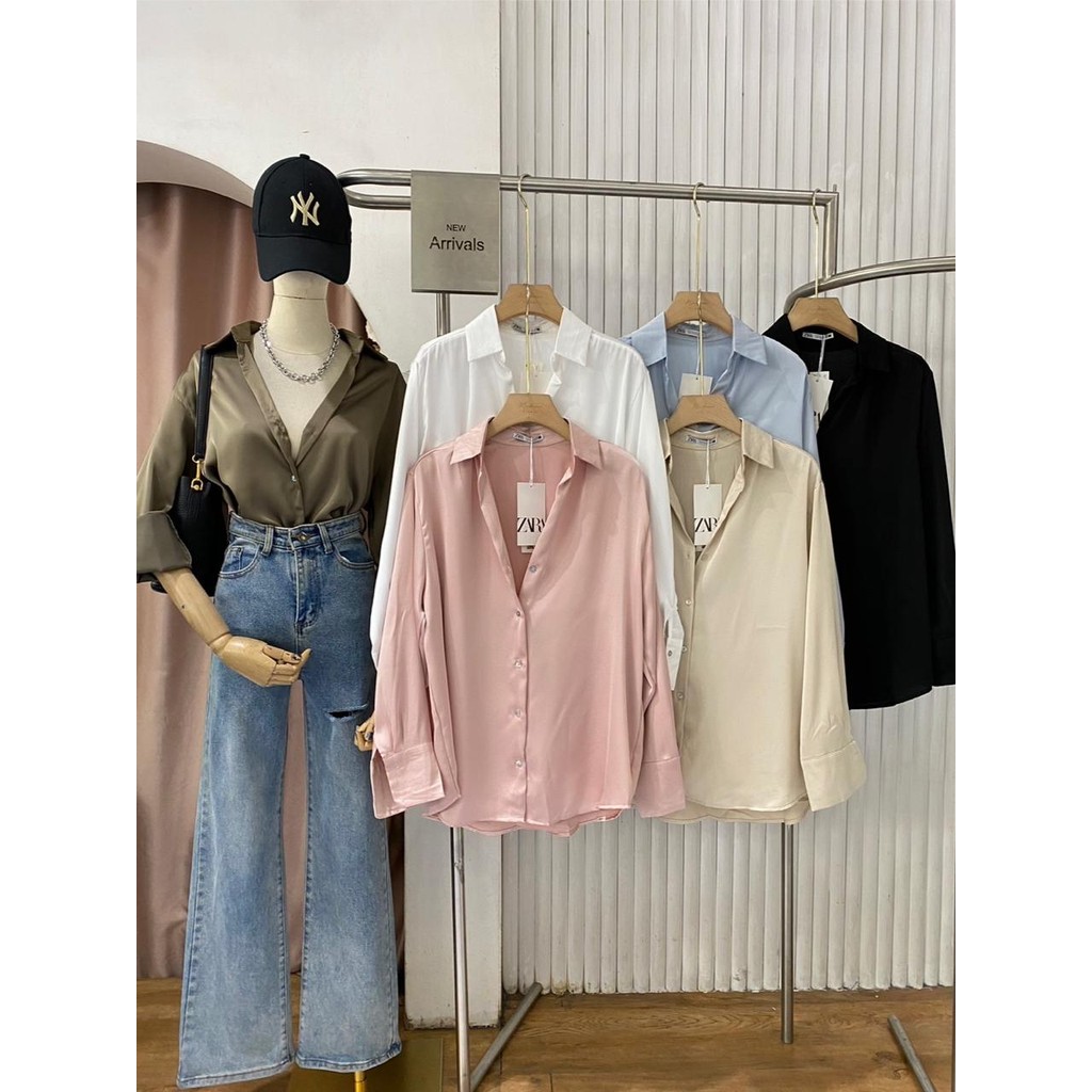 Kemeja Zara Silk Armany/ Kemeja Satin Premium/Kemeja Polos
