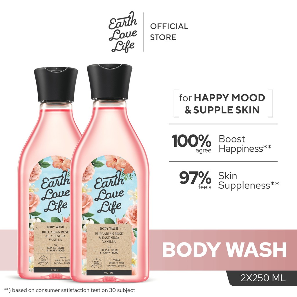 [TWINPACK BODY WASH] EARTH LOVE LIFE Bulgarian Rose & East Nusa Vanilla Body Wash 250ml SABUN WANGI 