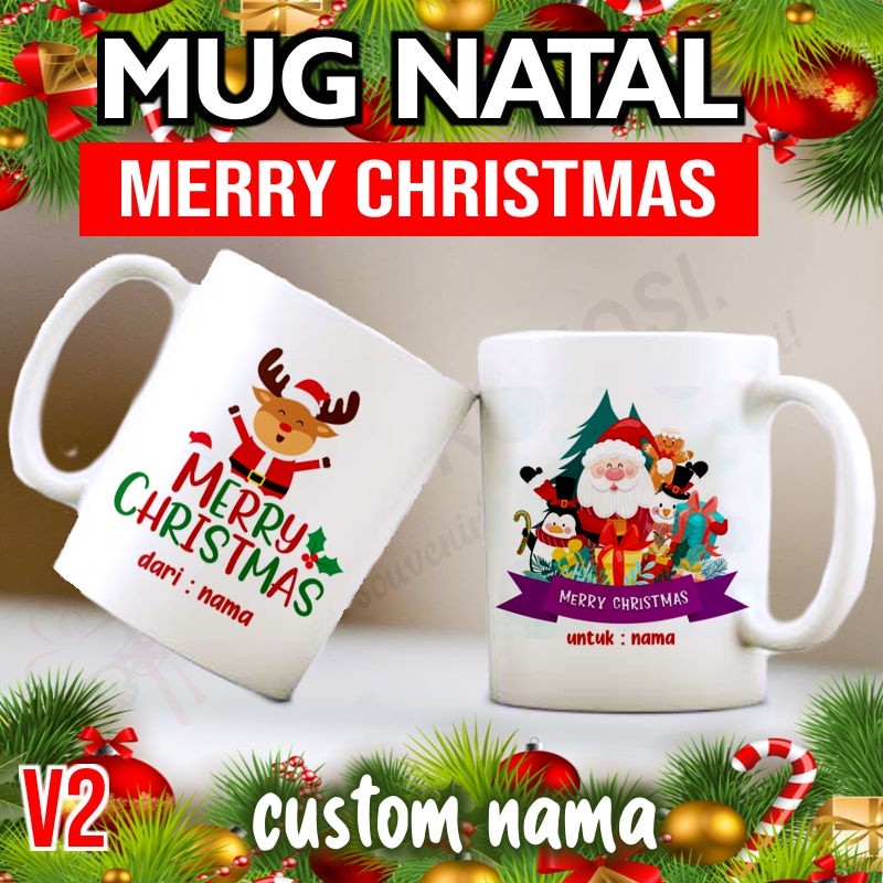 ASTONE MUG NATAL Custom nama Kado Mug Natal / Souvenir Mug Ucapan Christmas custom nama