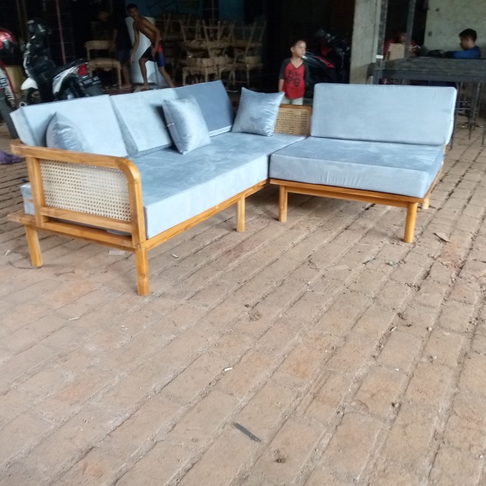 sofa L custom cobinasi rotan | Mebel Jepara