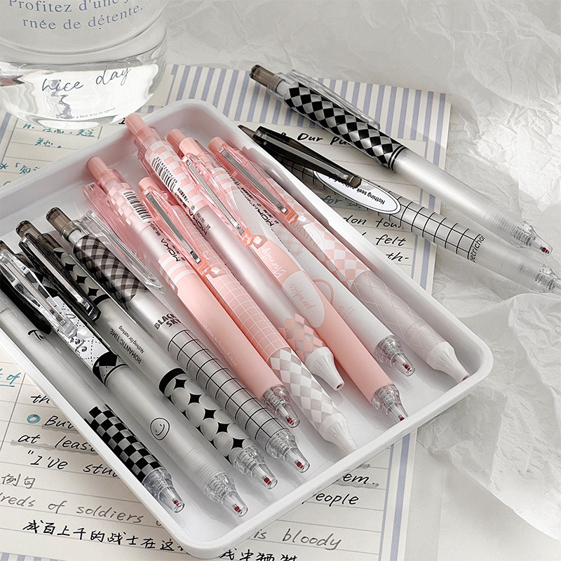 

Winzige 6pcs pulpen gel lucu 0.5mm pulpen aesthetic retractable gel pens pen mekanik tinta hitam pink school stuff alat tulis perintilan sekolah lucu stationery korea