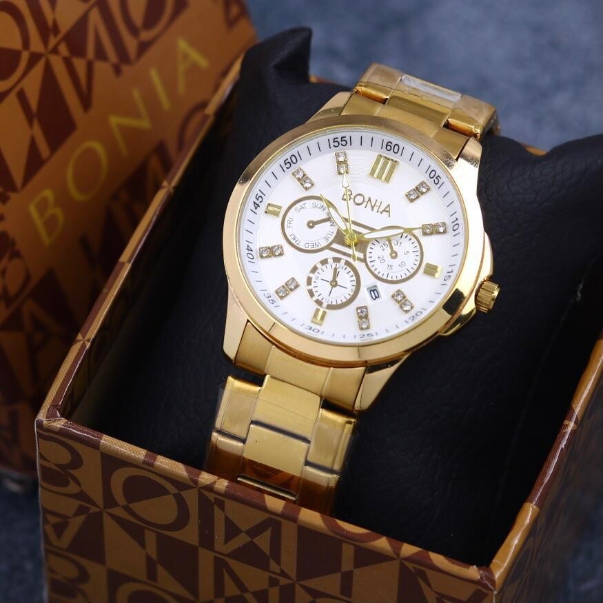 (Promo) JAM TANGAN WANITA BONIA RANTAI STAINLESS TANGGAL AKTIF CHRONO VARIASI FREE BOX ORIGINAL ANAL