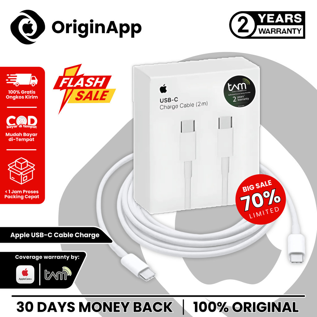 New USB-C Charge Cable 1M iPhone Garansi Resmi TAM 2 Tahun Original 100% iP 15 14 13 12 11 Pro Max X