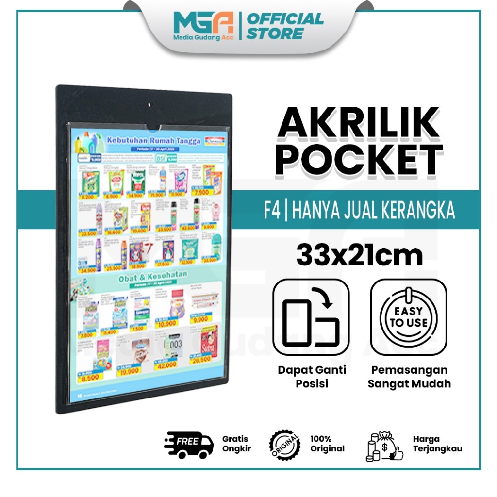 

Akrilik Pocket F4 2mm Hitam / Tempat Poster Tempel Dinding Akrilik - Sign Holder untuk Display Poster Marketing dan siCO