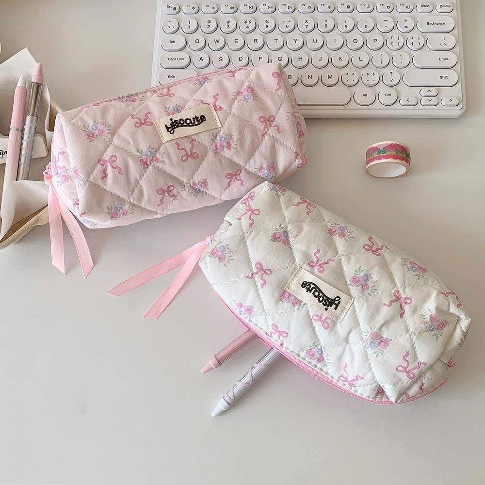 

Bowknot Bow Stationery Bag Pink/White Large Capacity Korean Style Pencil Case Aesthetic Desktop Storage Bow Pencil Pouch Student