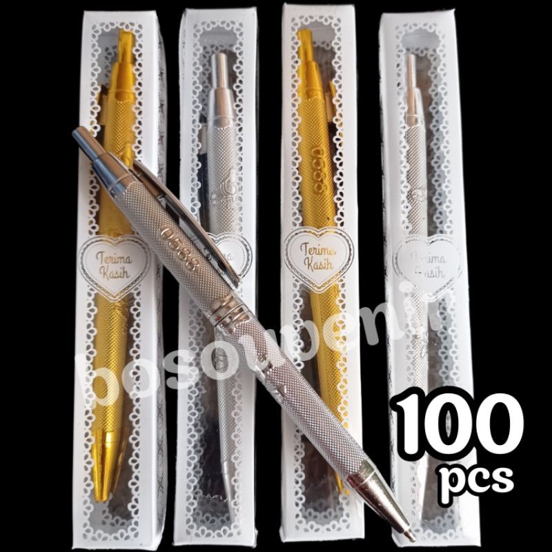 

Isi 100 Souvenir Pulpen Emas Perak dikemas Mika motif