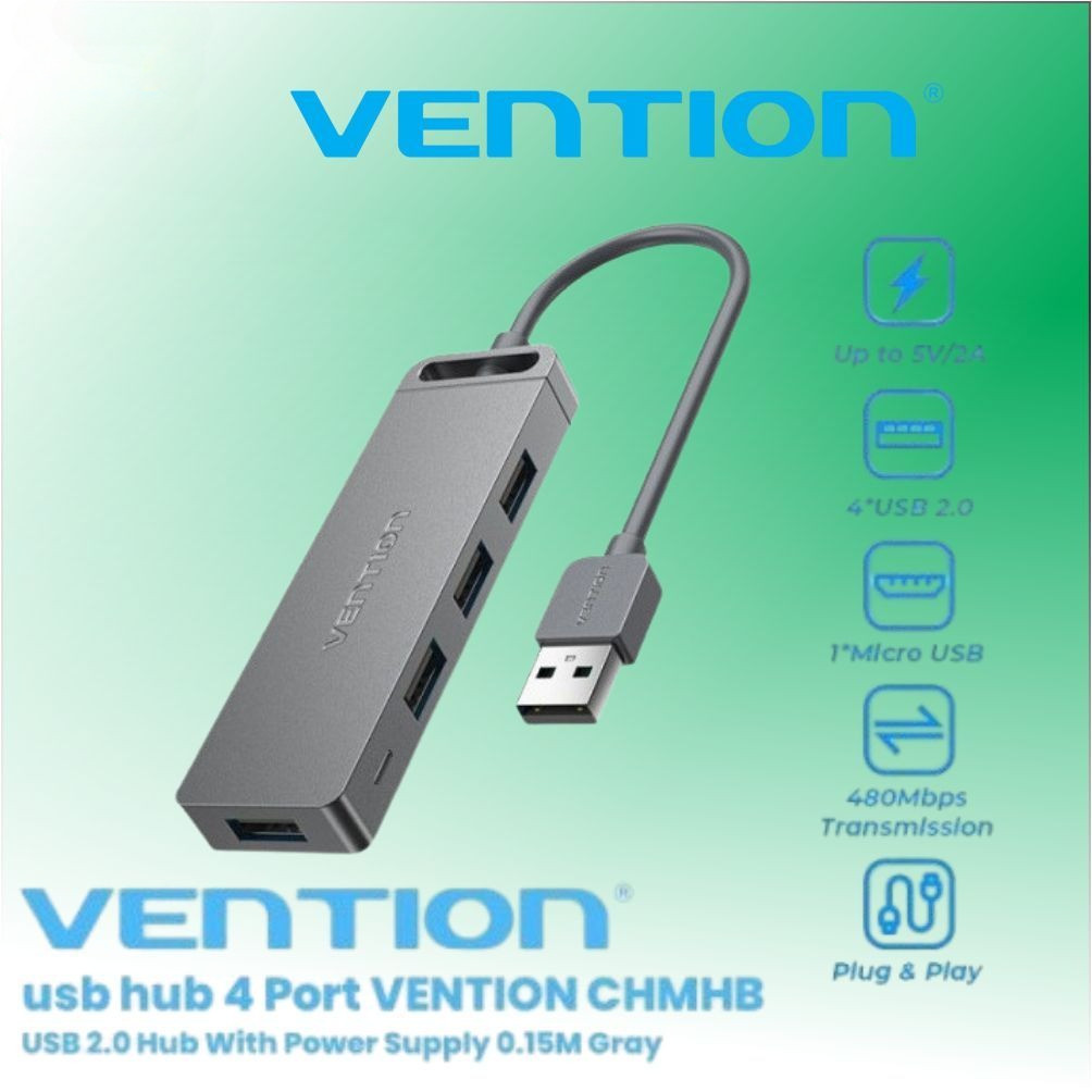 USB Hub 4 Port VENTION CHMHB USB 2.0 Hub With Power Supply / Power Supply