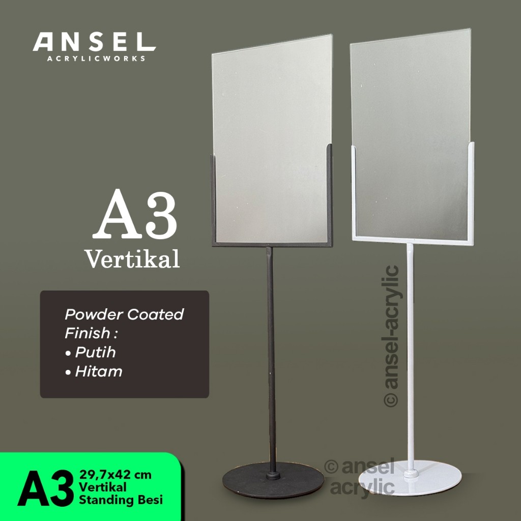 

ANSEL Standing Frame POP Besi Akrilik - Acrylic Metal Promotion Display Harga Wagon - A3 Vertikal