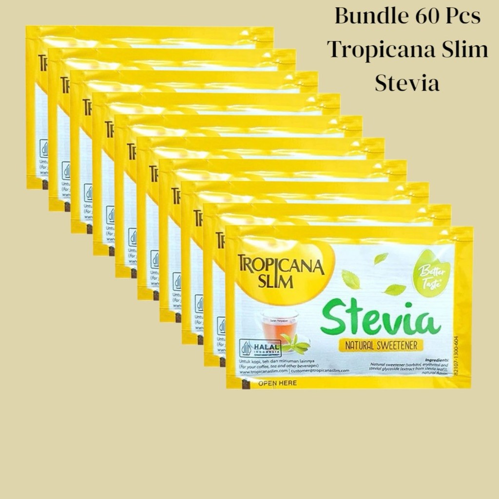 

Bundle 60 Pcs - Gula Pemanis Bubuk Halus Tropicana Slim Stevia / Pengganti Gula Stevia