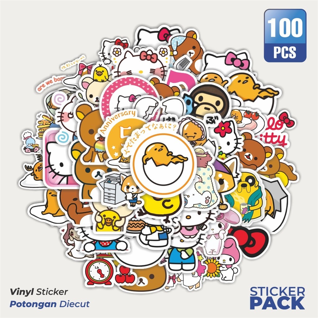 

MURAH 100 PCS Stiker Karakter Sanrio Waterproof Aesthetic- Untuk Laptop, Motor, dan Helm - Paper Stationery Pack
