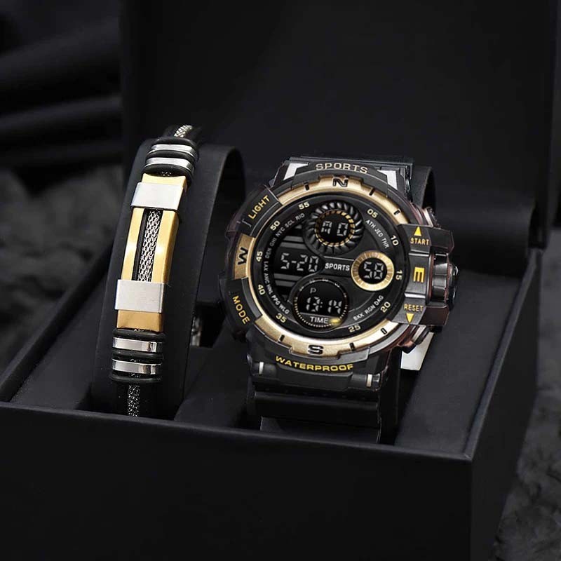 BEST SELLER 5PCS Jam Tangan Digital Olahraga Pria Dengan Gelang Jam Tangan Alarm Tanggal Waktu Tahan