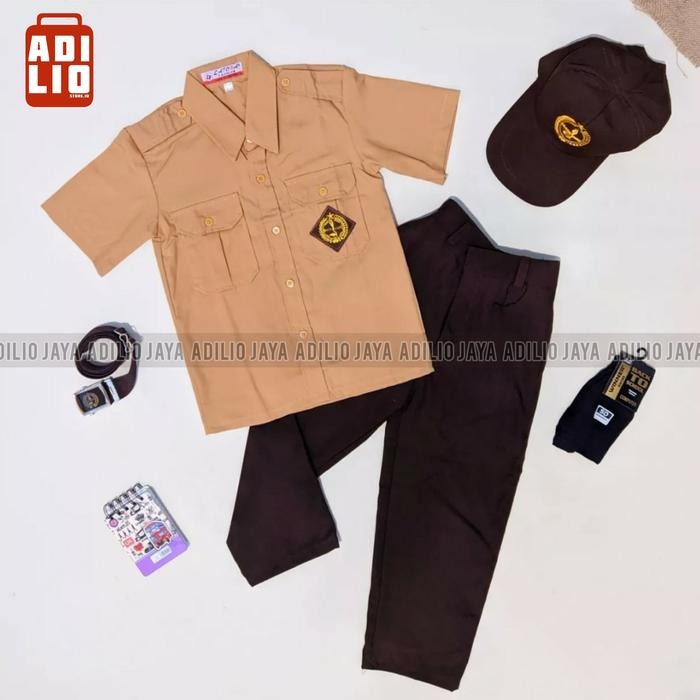 Terlaris  -SETELAN SUPER LENGKAP SERAGAM PRAMUKA SEKOLAH SD ANAK LAKI BAJU PENDEK - Paket-01, kelas 