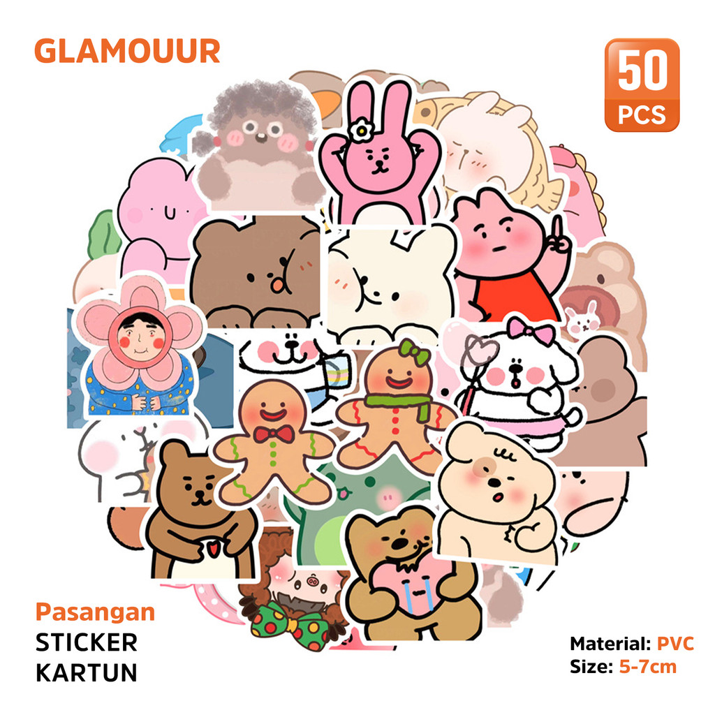 

Glamouur Stiker Kartun Pack Pasangan Aesthetic Paper Waterproof Dekorasi Stiker untuk PowerBank Charger Laptop Buku Journal Koper