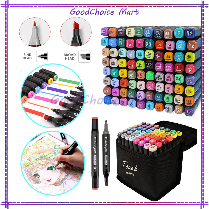 

Spidol Warna Warni 1 Set / Sketch Marker 2 Tip Touch Marker 12/24/48 Warna / Dual Side Fine Art Pen Marker Set